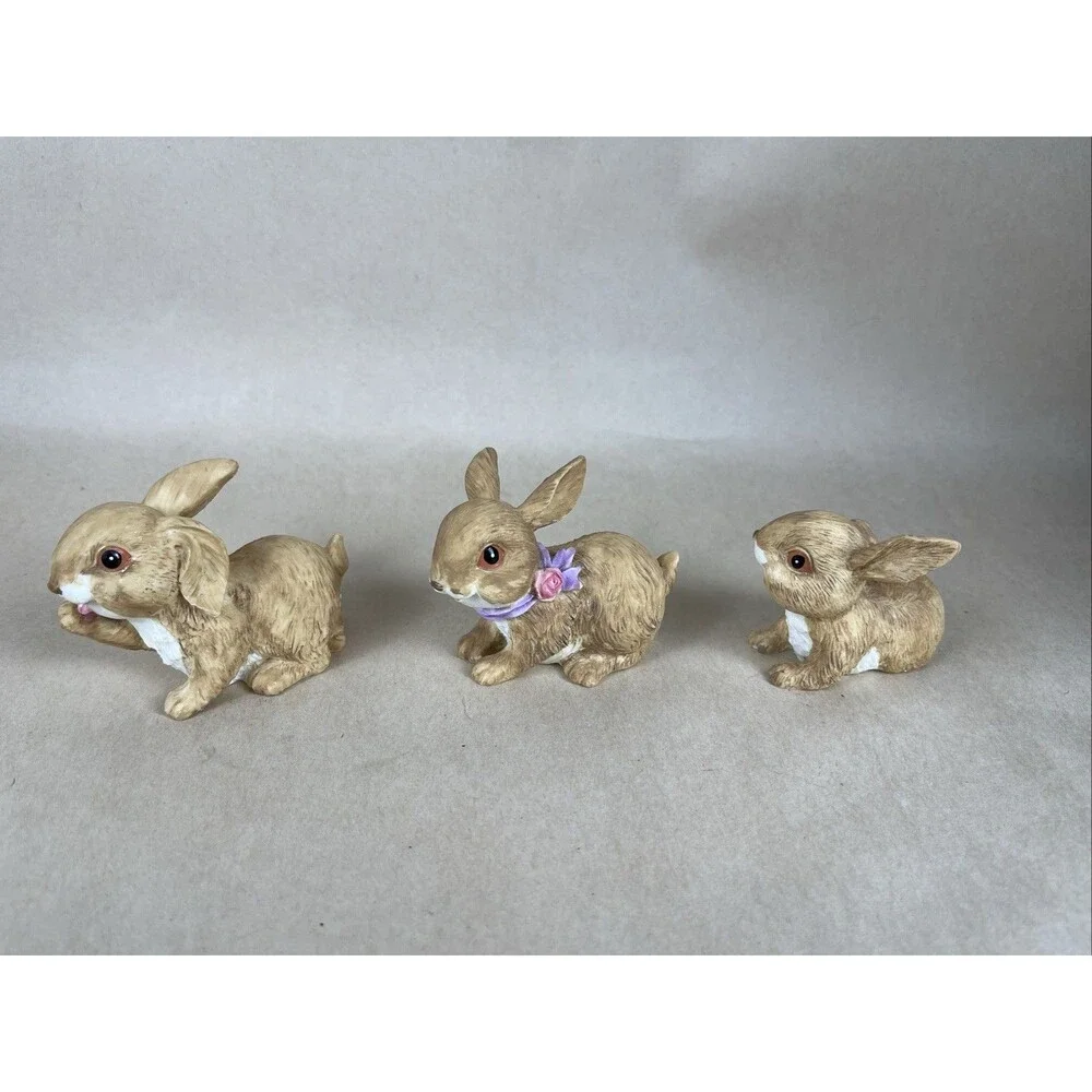 Lot Of 5 Vintage Small Resin Bunny Rabbit Brown‎ White Cute Easter Decor EUC